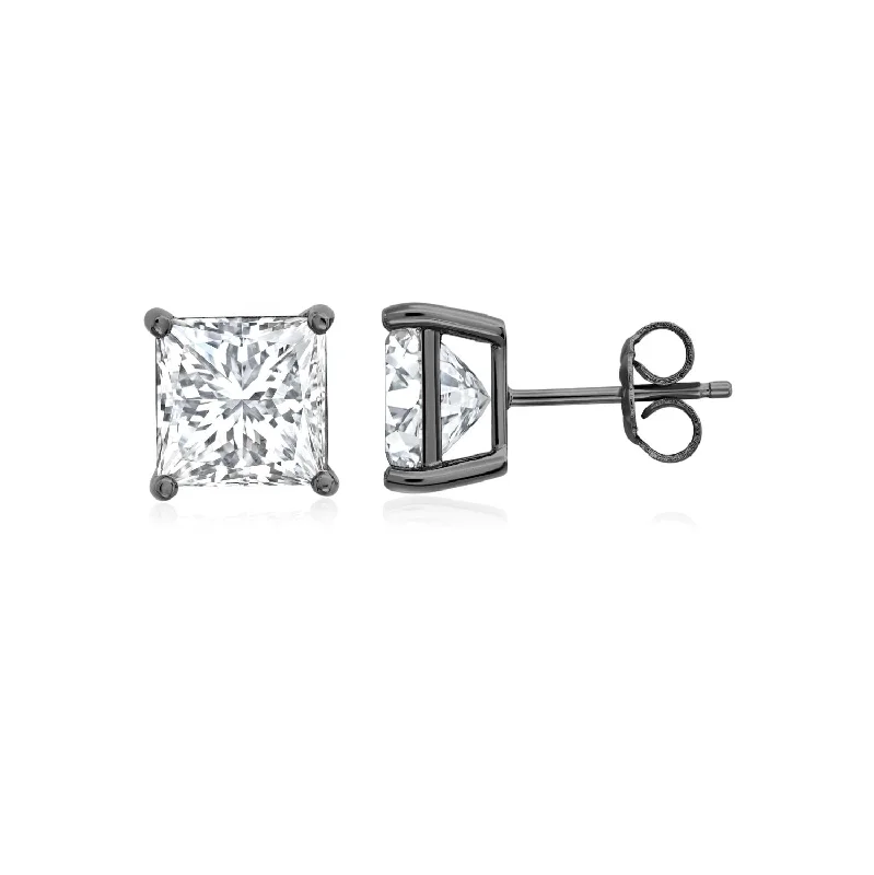 Women’s pearl earrings-Crislu Black Rhodium Sterling Silver Princess Cut Cubic Zirconia Stud Earrings