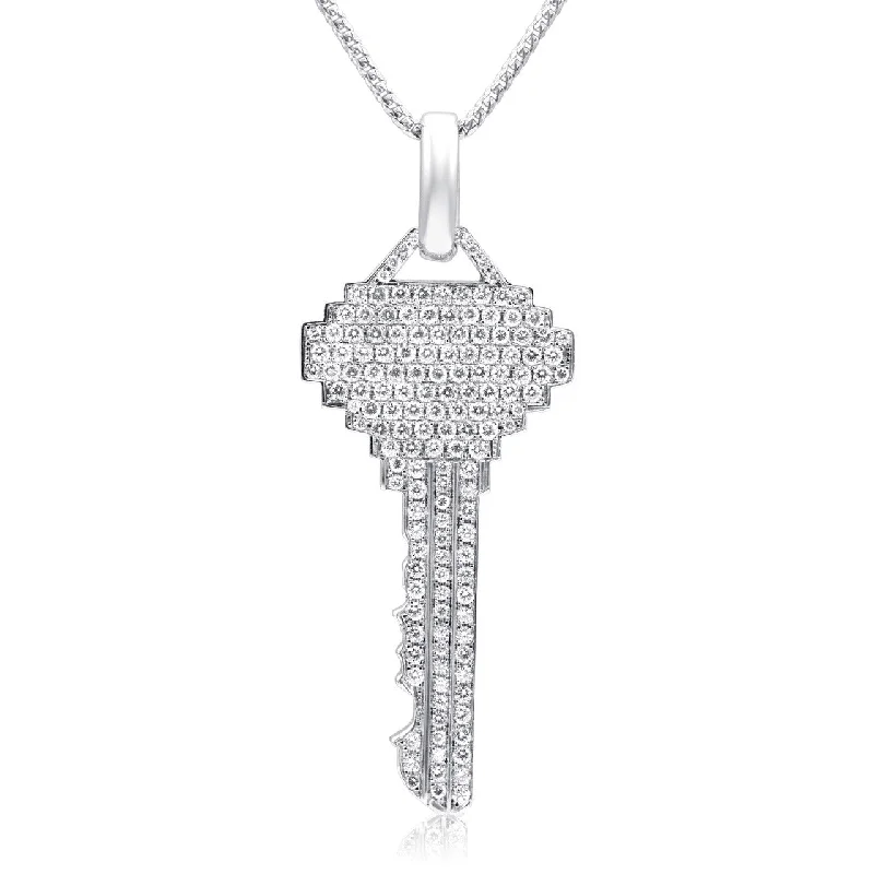 Women’s vintage necklaces-10k White Gold 3.25ct Diamond Key Pendant