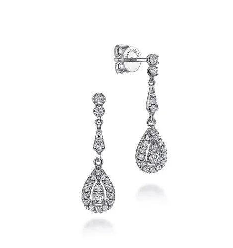 Women’s personalized earrings-Vintage look- BRAND NEW 14K White Gold Diamond DROP Earrings