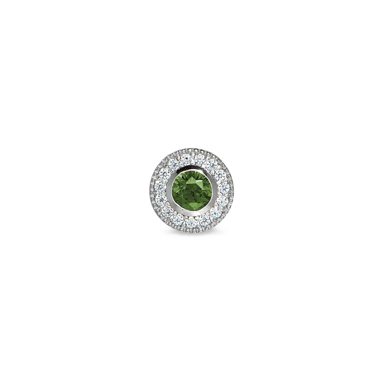 Women’s designer engagement rings-Platinum Finish Sterling Silver Micropave Round Simulated Peridot Charm with Simulated Diamonds