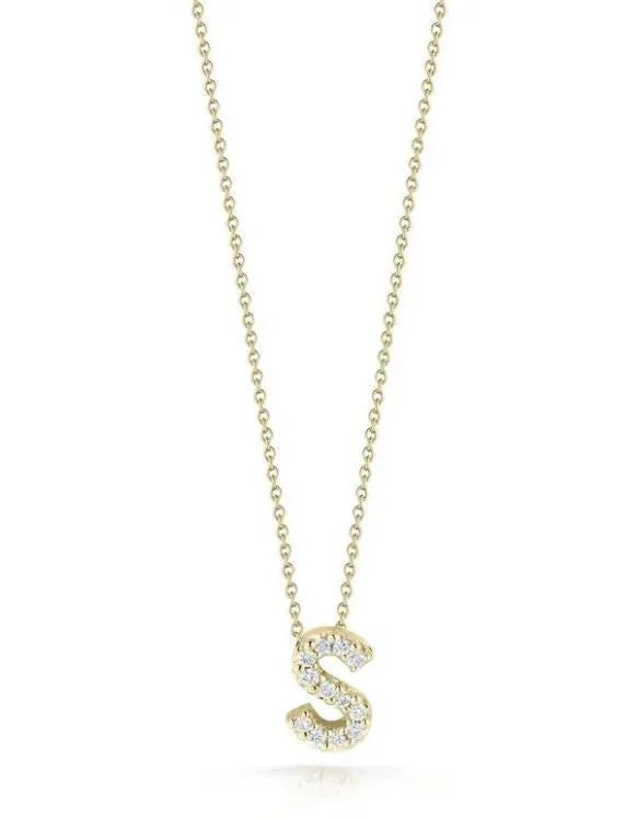 Women’s oval pendant necklaces-0.05ct Diamond Love Letter "S" Pendant 18K Yellow Gold on 18" Chain