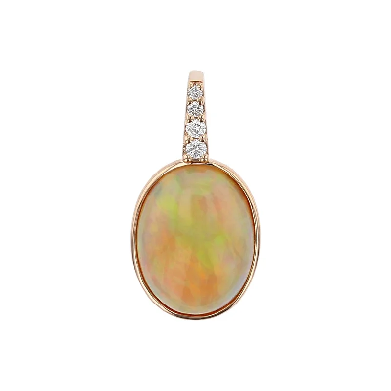 Women’s friendship necklaces-Oval Ethiopian Opal Pendant with Diamond Bail