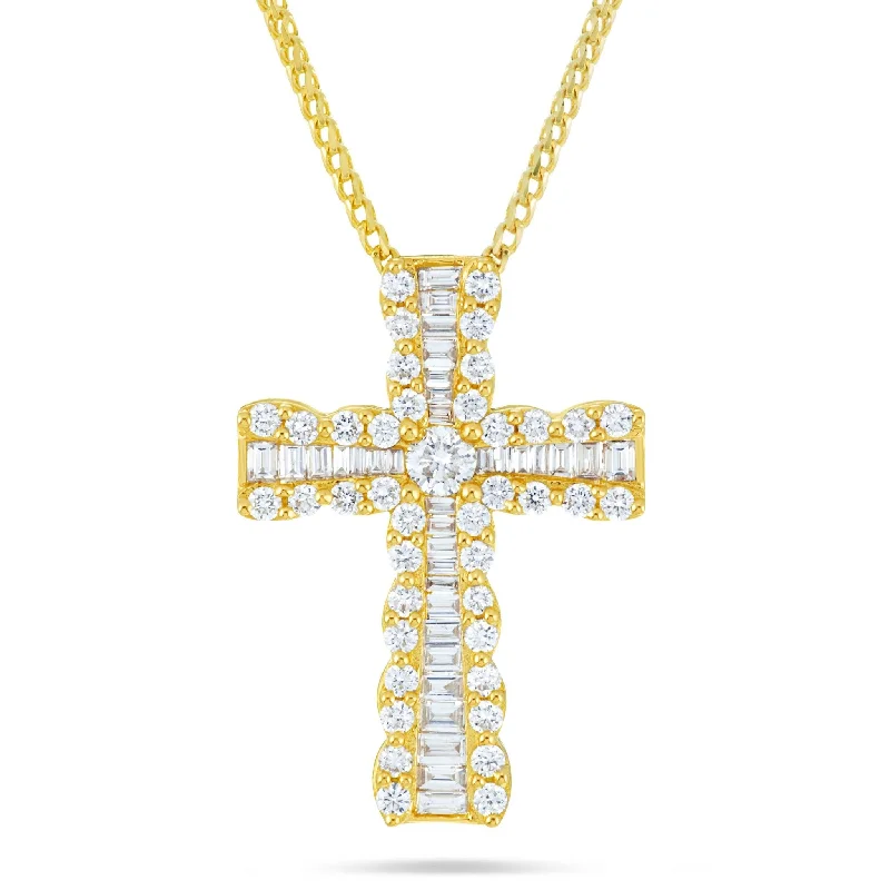 Women’s unique diamond necklaces-18K Gold 0.91ct Baguette Diamond Cross Pendant