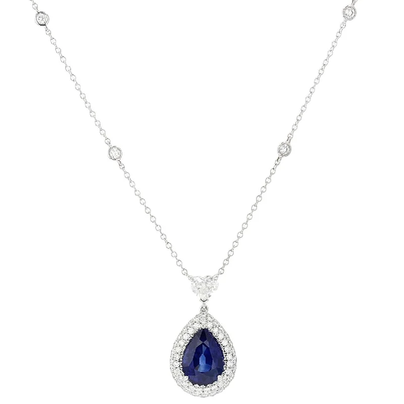 Women’s charm necklaces-Sapphire and Diamond Pendant