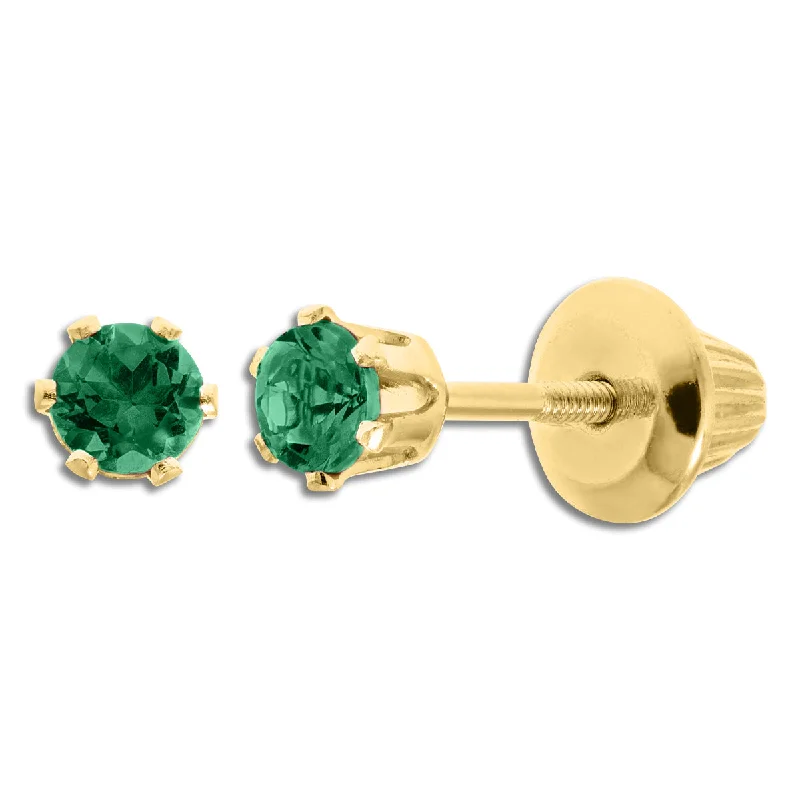 Women’s luxury earrings-Kiddie Kraft 14KT Yellow Gold Round Emerald Childrens Birthstone Stud Earrings