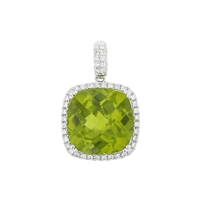 Women’s rose gold necklaces-Peridot 14kt White Gold Pendant with Diamonds