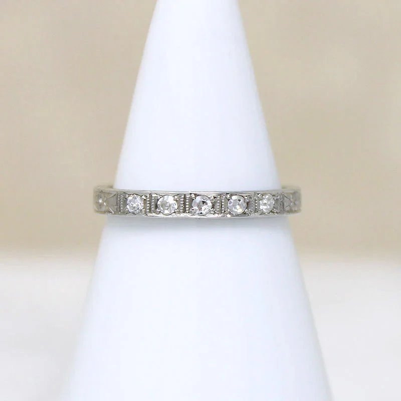 Women’s modern engagement rings-Exquisitely Engraved Diamond & White Gold Band