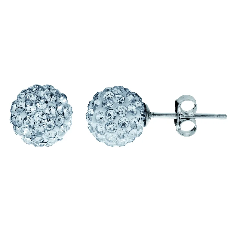 Women’s classic pearl earrings-8MM Round Crystal Stud Earrings in Sterling Silver