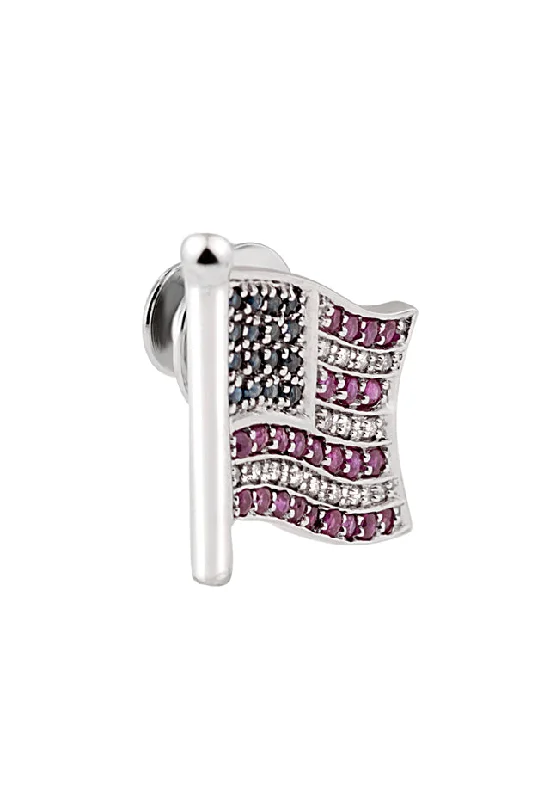 Women’s silver engagement rings-14K White Gold Ruby, Sapphire and Diamond US Flag Pin, 1.12 TCW