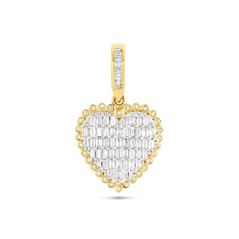 Women’s diamond chokers-14k Gold Baguette Diamond Heart Pendant