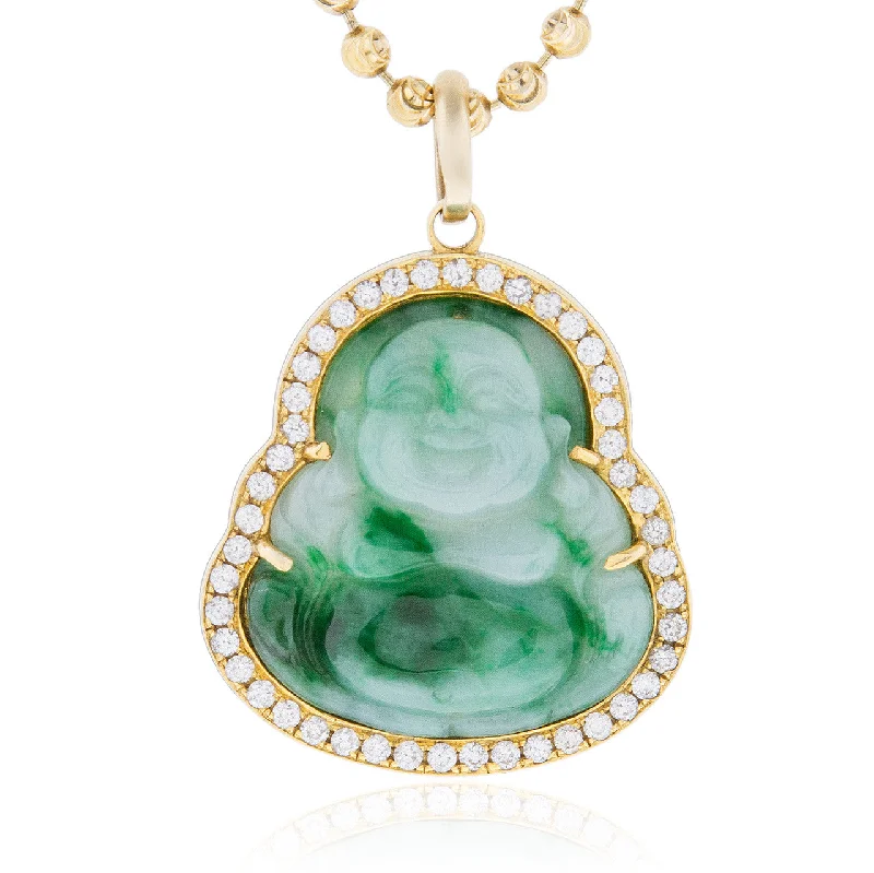 Women’s layered silver necklaces-10k Yellow Gold 1ct Diamond Jade Buddha Pendant