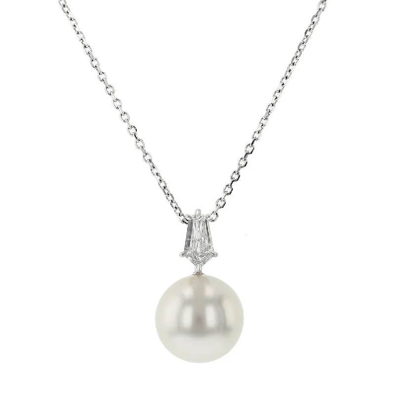 Women’s vintage necklaces-White South Sea Cultured Pearl and Diamond Pendant