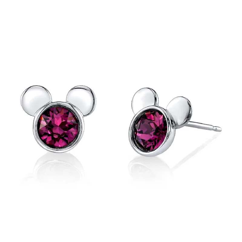 Women’s luxury earrings-Disney Sterling Silver Round Crystal Birthstone Mickey Mouse Stud Earrings