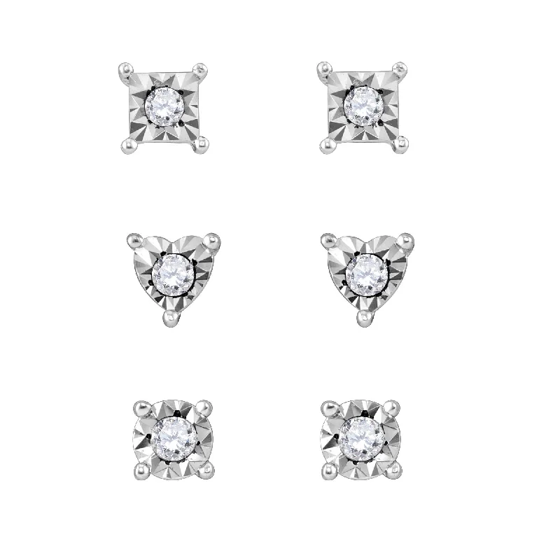 Women’s infinity stud earrings-1/4 CTW Diamond 3-Pair Stud Earrings in Sterling Silver