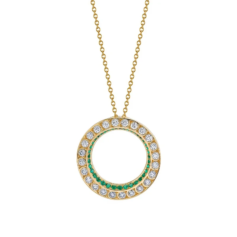 Women’s designer heart necklaces-Scallop Artisan Pave Diamond and Emerald Medallion Pendant