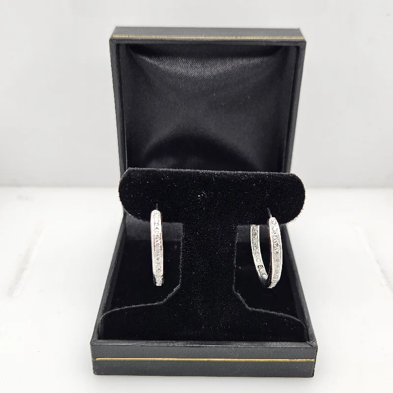 Women’s hoop earrings-14K White Gold & Diamond In/Out Large Hoops-Estate