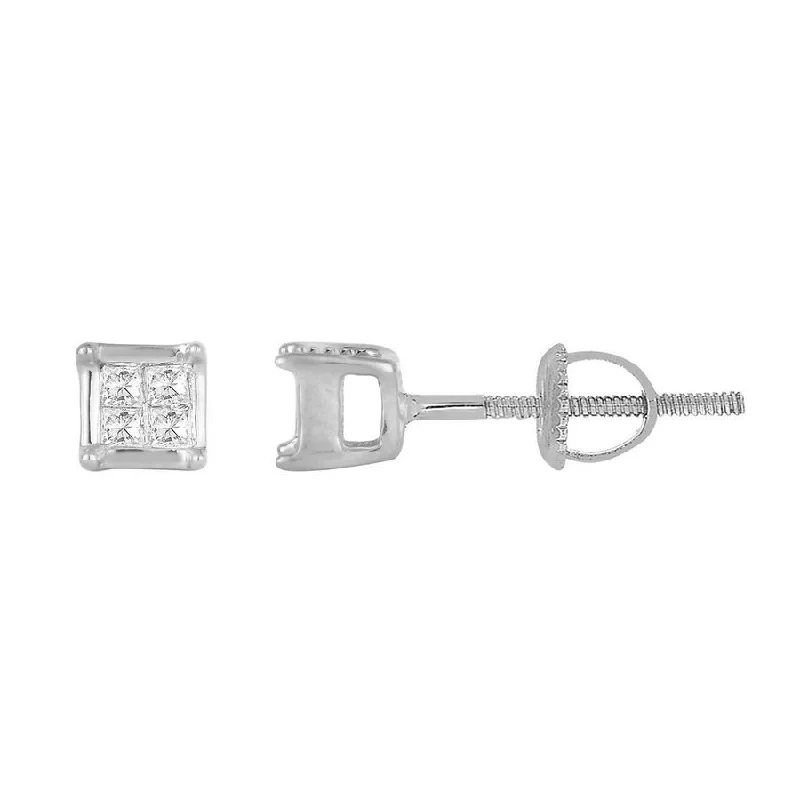 Women’s drop earrings-LADIES STUD EARRINGS 0.10CT PRINCESS DIAMOND 10K WHITE GOLD