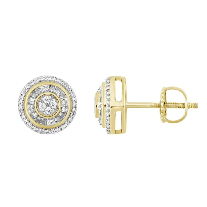 Women’s luxury earrings-LADIES STUD EARRINGS 0.33CT ROUND/BAGUETTE DIAMOND 10K YELLOW GOLD