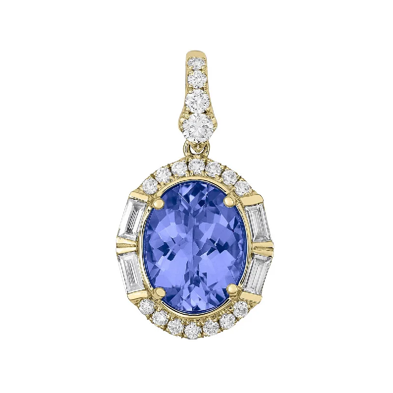 Women’s men’s style necklaces-Tanzanite 14k Yellow Gold Pendant with Diamonds