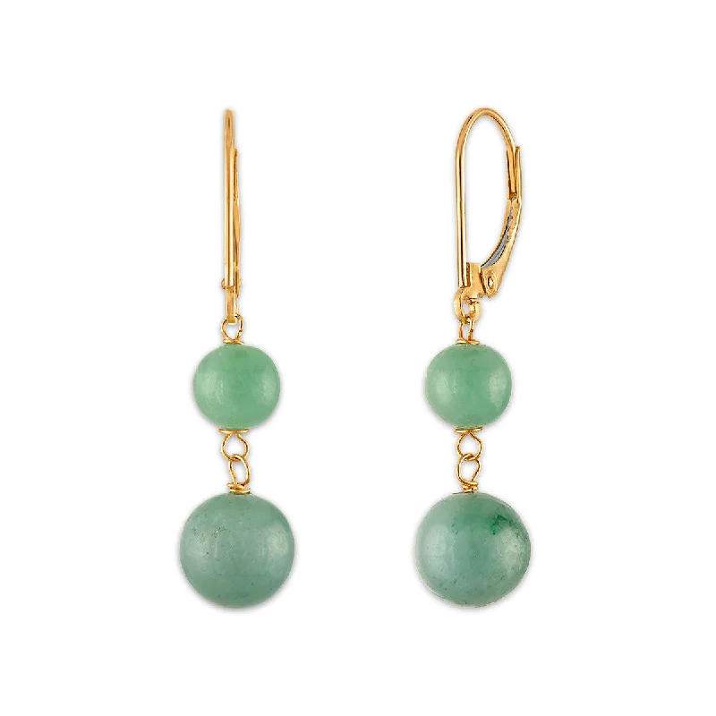 Women’s dangling gemstone earrings-Round Jade Drop & Dangle Earrings in 14KT Yellow Gold