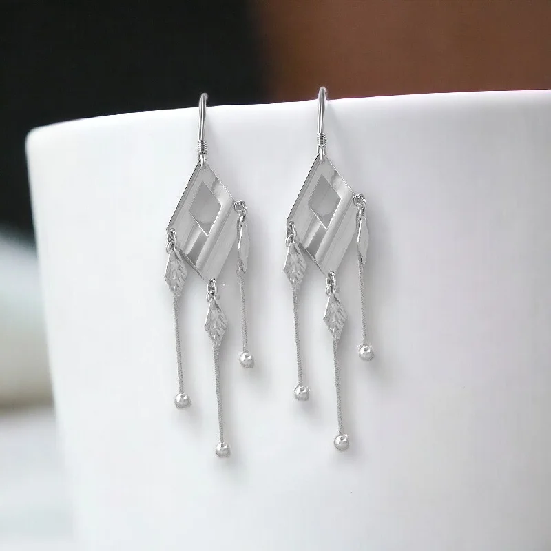 Women’s modern earrings-Sliver Diamond Cut Drop Earring