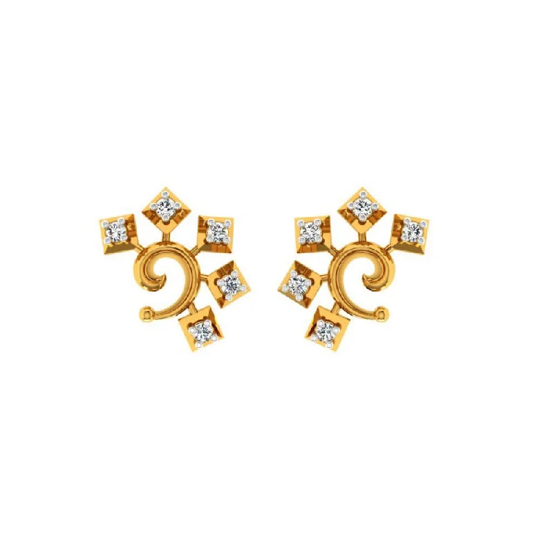 Women’s pearl stud earrings-18KT (750) Yellow Gold And Diamond Earring For Women