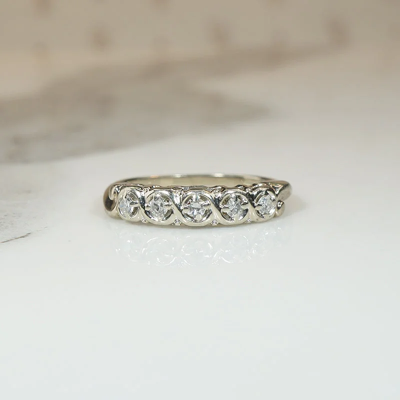 Women’s simple engagement rings-Lovely Vintage White Gold Diamond Band