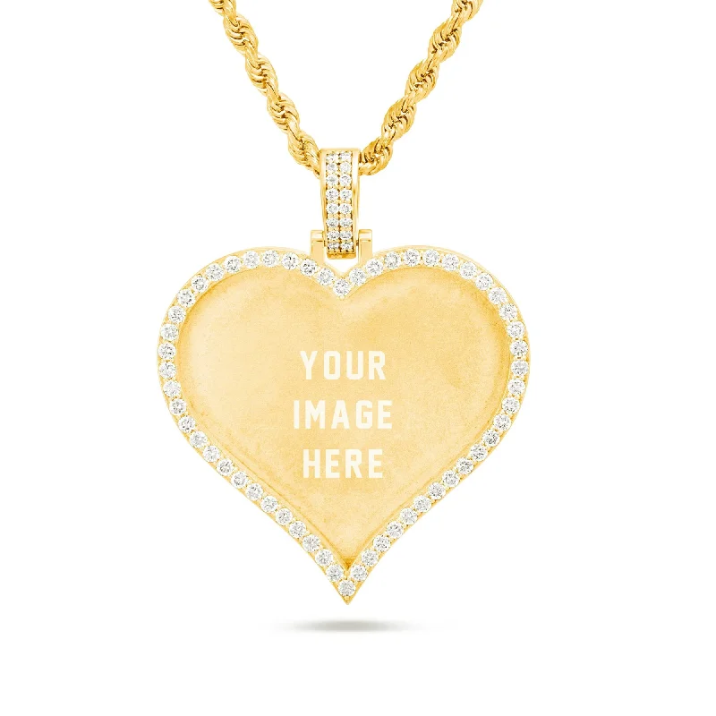 Women’s wedding necklaces-Large Gold & Diamond Heart Picture Pendant