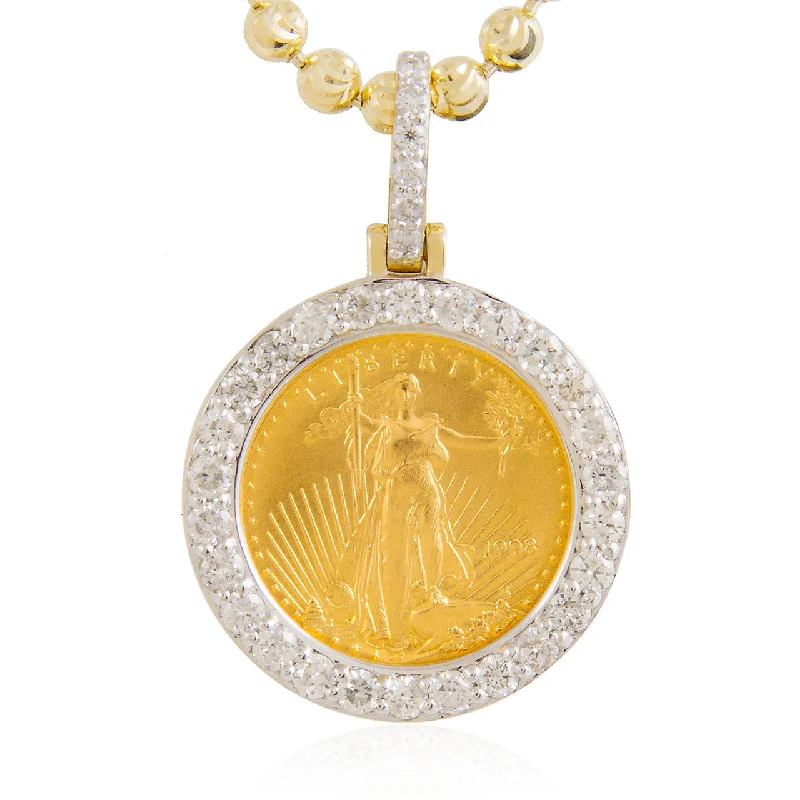 Women’s chunky necklaces-10k Yellow Gold 1.00ct Pure Coin Diamond Pendant