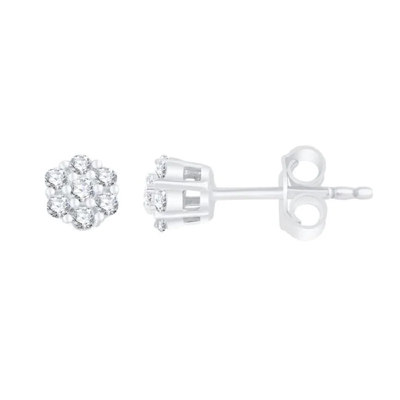 Women’s gold stud earrings-EcoLove 1/4 CTW Lab Grown Diamond Cluster Stud Earrings in Sterling Silver