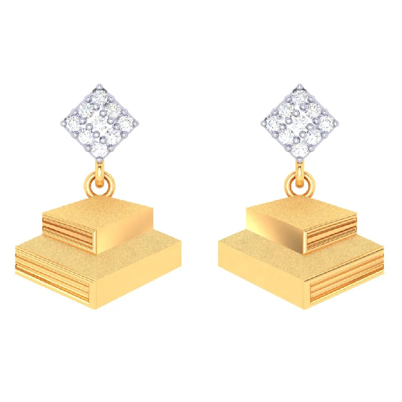 Women’s colorful gemstone earrings-18k Two Books Shape Diamond Earring With A Square Shape Detail From Diamond Collection