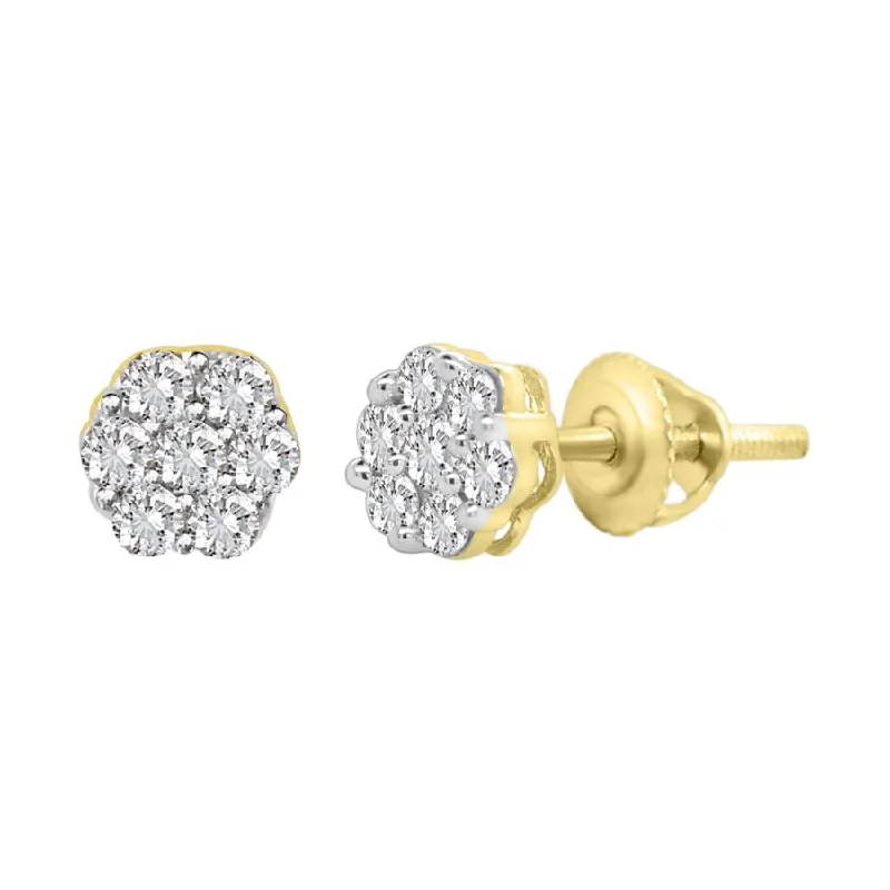 Women’s colorful stud earrings-LADIES  FLOWER EARRINGS 0.33CT ROUND DIAMOND 14K YELLOW GOLD