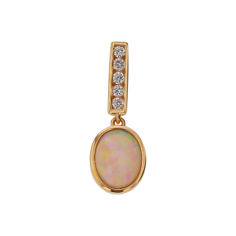 Women’s infinity chain necklaces-1.06Ct Oval Australian Opal and 0.16Ct Diamond Bezel Pendant only in 18k Yellow Gold