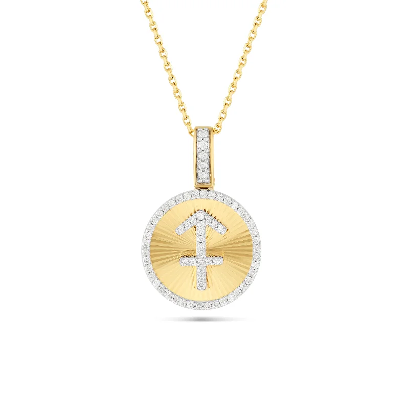 Women’s personalized gold necklaces-14k Yellow Gold Diamond Zodiac Sign Pendant