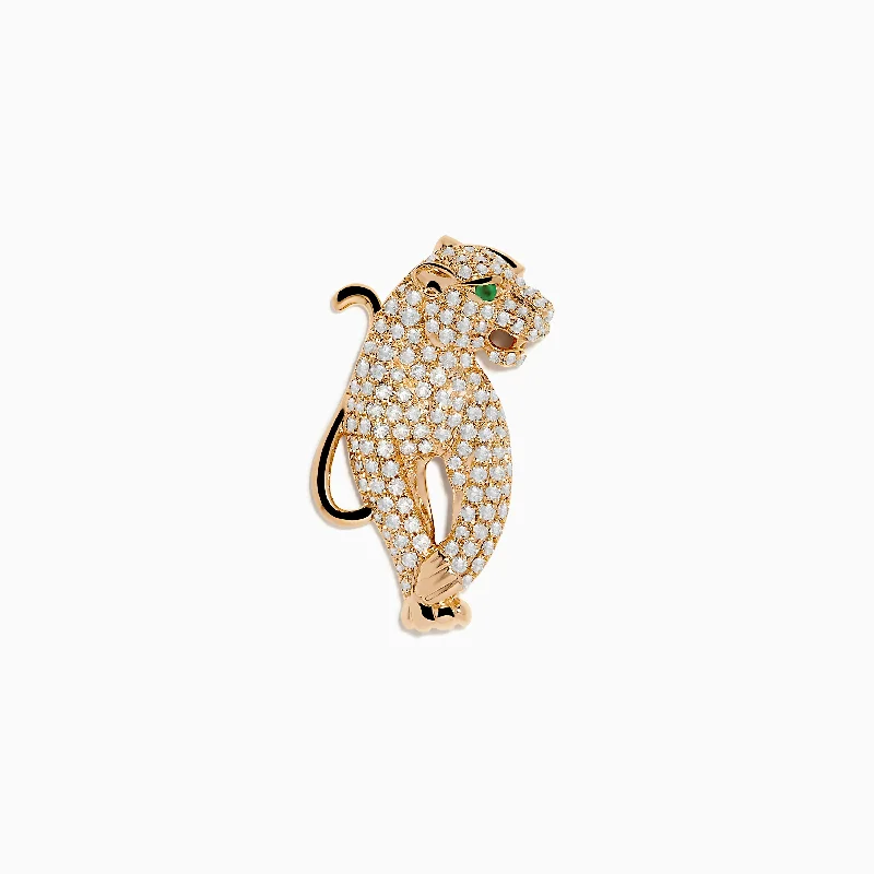 Women’s affordable engagement rings-Signature 14K Rose Gold Diamond and Emerald Panther Pin