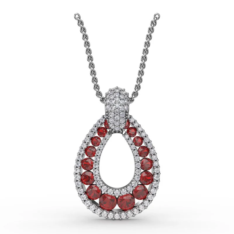 Women’s crystal bead necklaces-Steal The Spotlight Ruby and Diamond Pendant P1289R