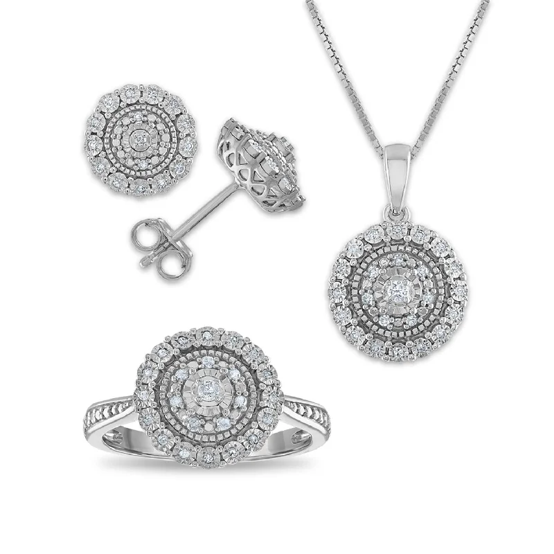 Women’s simple stud earrings-1/3 CTW Diamond Halo Ring Pendant Earrings Set in Sterling Silver