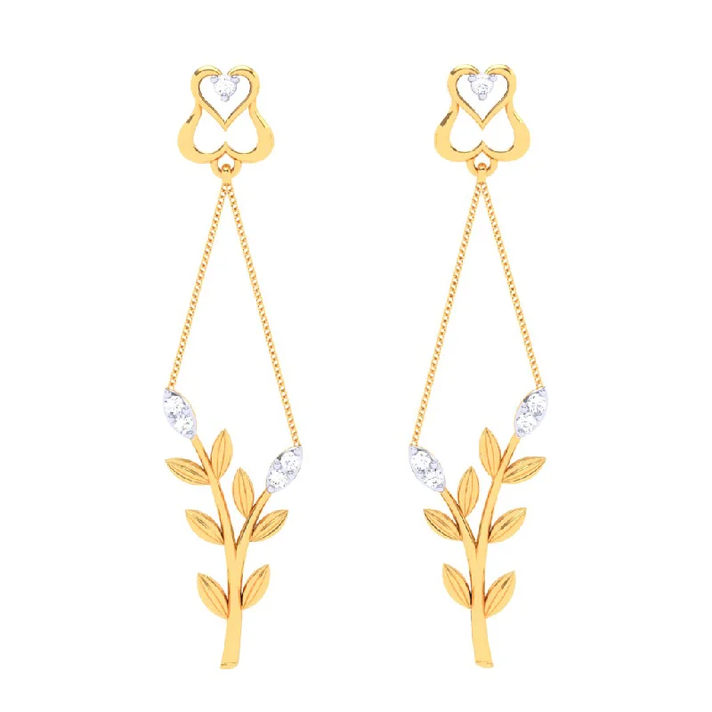 Women’s sparkly drop earrings-18k Leafy Design Diamond Earring With A Unique Heart Shape\
detail From Diamond Collection