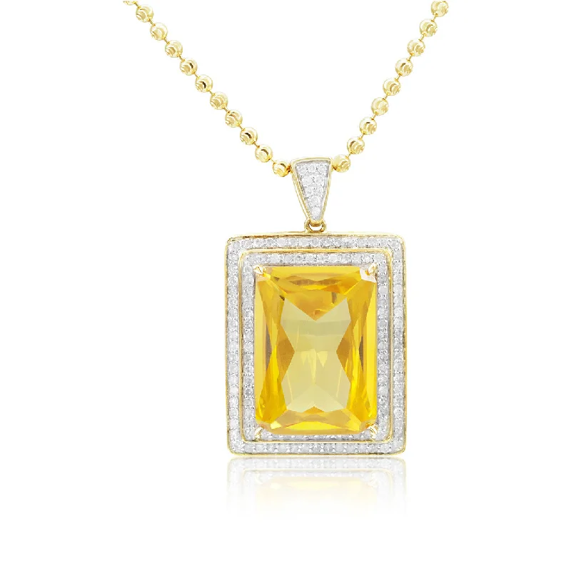 Women’s minimalist necklaces-10k Yellow Gold .80ct Diamond Yellow Sapphire Pendant