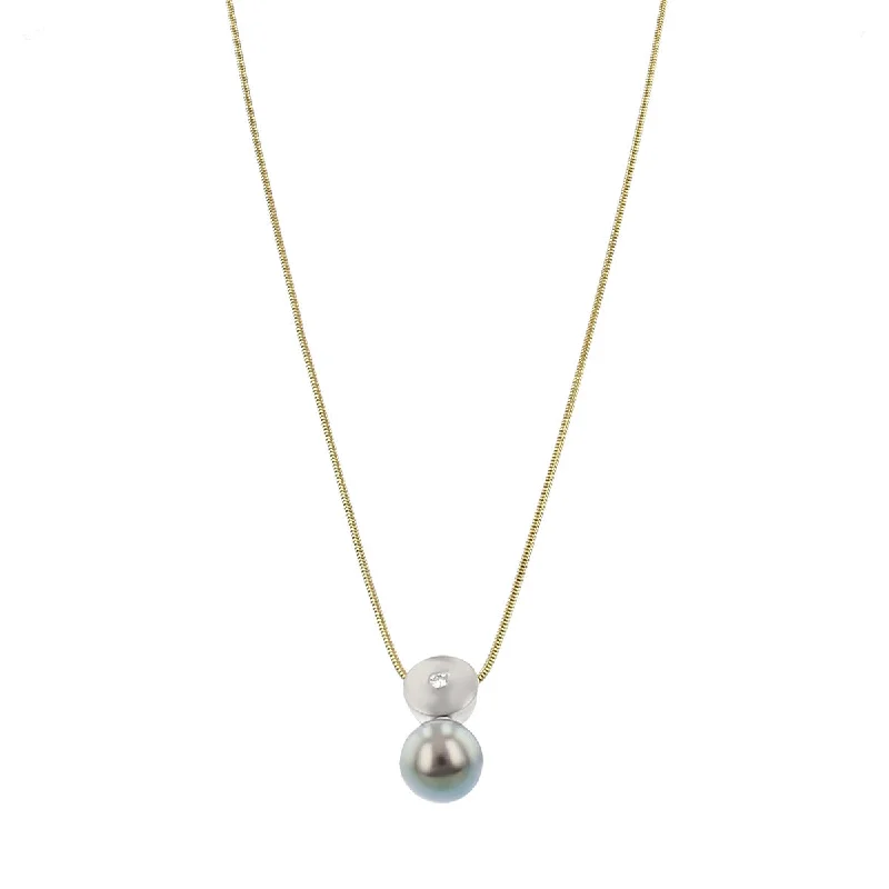 Women’s two-tone necklaces-Platinum Tahitian Black Pearl and Diamond Pendant