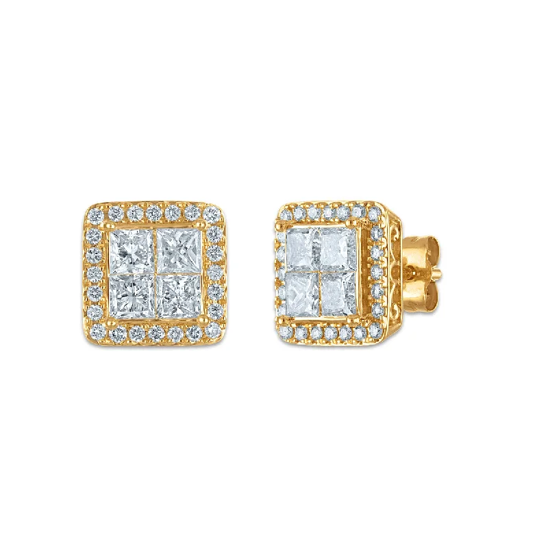 Women’s stud earrings-Red Hot Deal 2 CTW Princess Cut Lab Grown Diamond Halo Stud Earrings in 14KT Yellow Gold