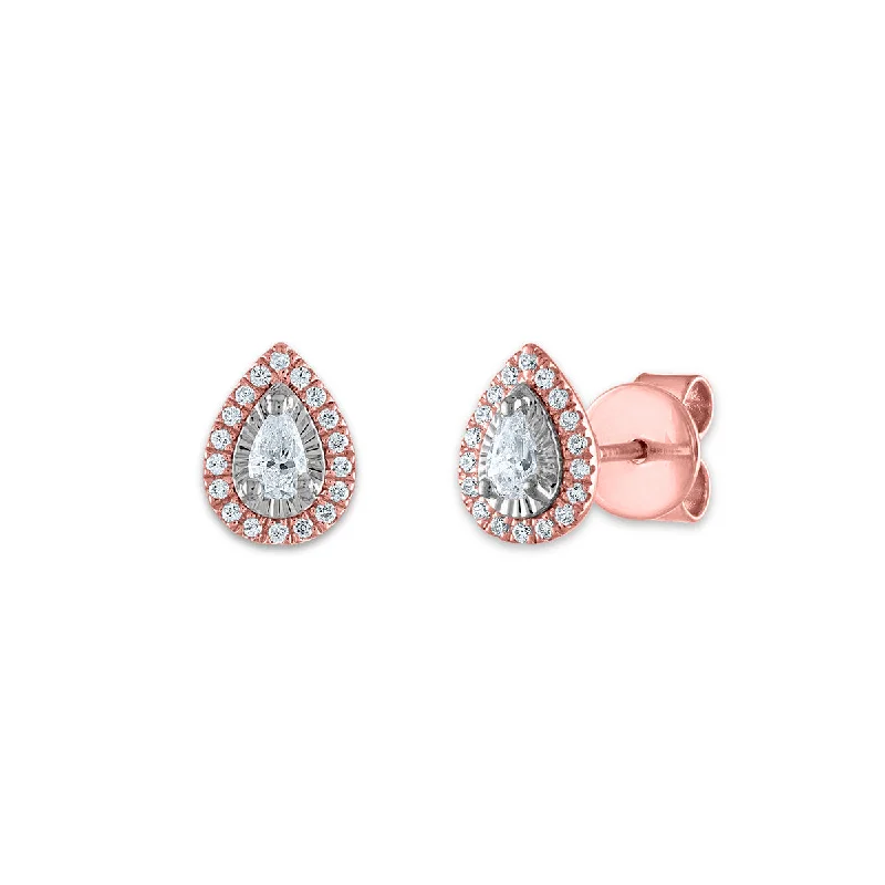 Women’s rose gold drop earrings-1/3 CTW Diamond Halo Stud Earrings in 10KT Rose Gold