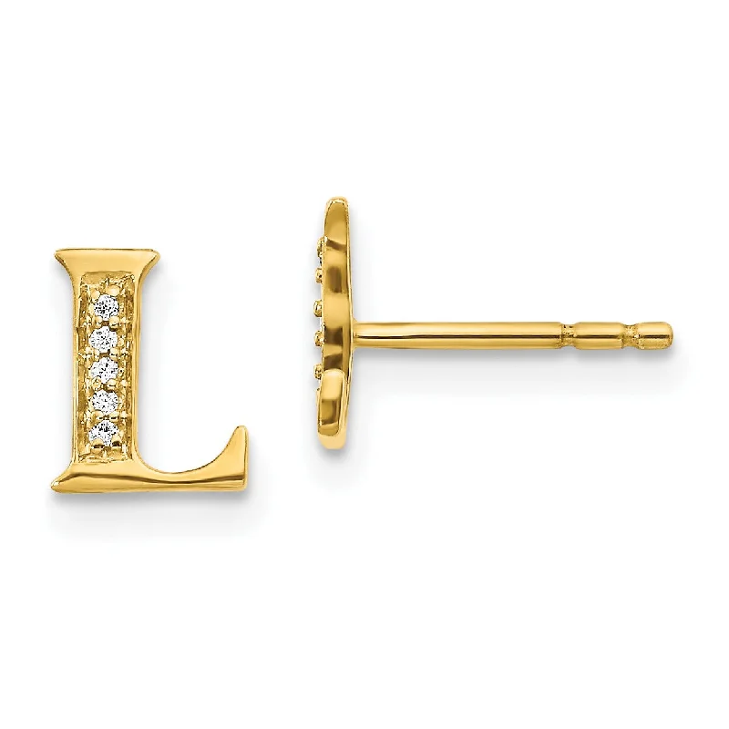 Women’s colorful gemstone earrings-1/33 CTW Diamond Initial Earrings in 14KT Yellow Gold; Initial L