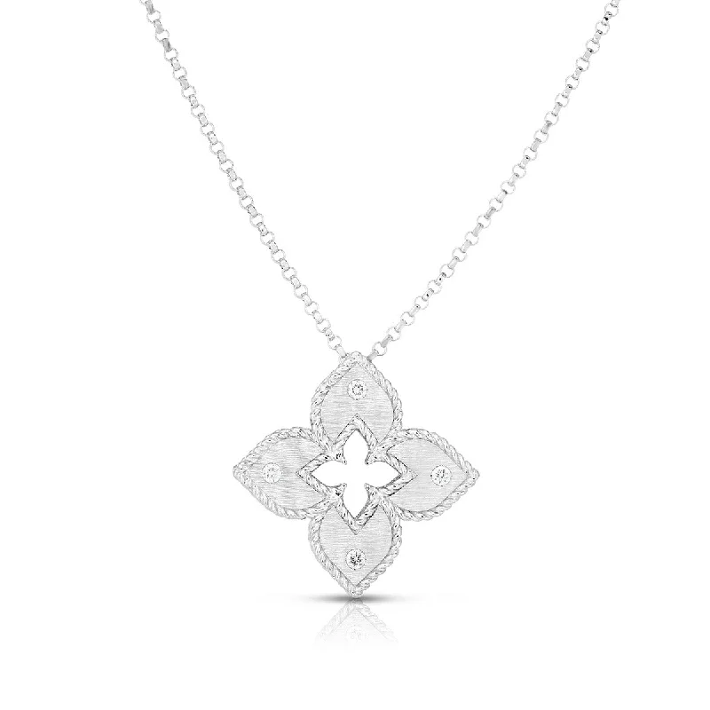 Women’s designer heart necklaces-Petite Venetian Princess Satin Flower Diamond Pendant