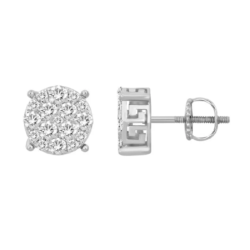 Women’s delicate earrings-LADIES STUD EARRINGS 1.00CT ROUND DIAMOND 10K WHITE GOLD