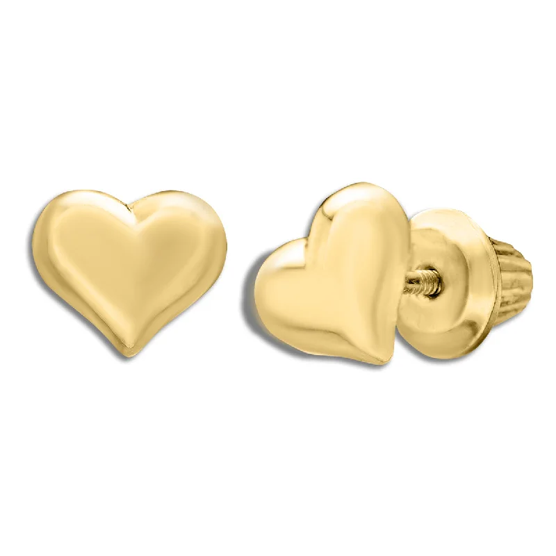 Women’s sparkly earrings-Kiddie Kraft 14KT Yellow Gold Childrens Heart Stud Earrings