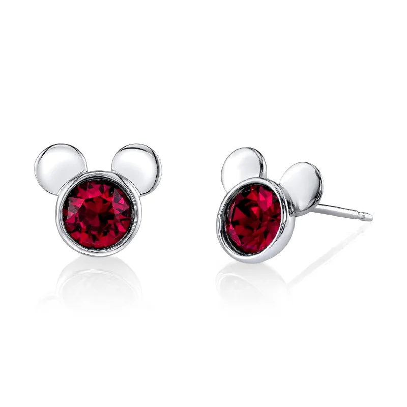 Women’s pearl drop earrings-Disney Sterling Silver Round Crystal Birthstone Mickey Mouse Stud Earrings