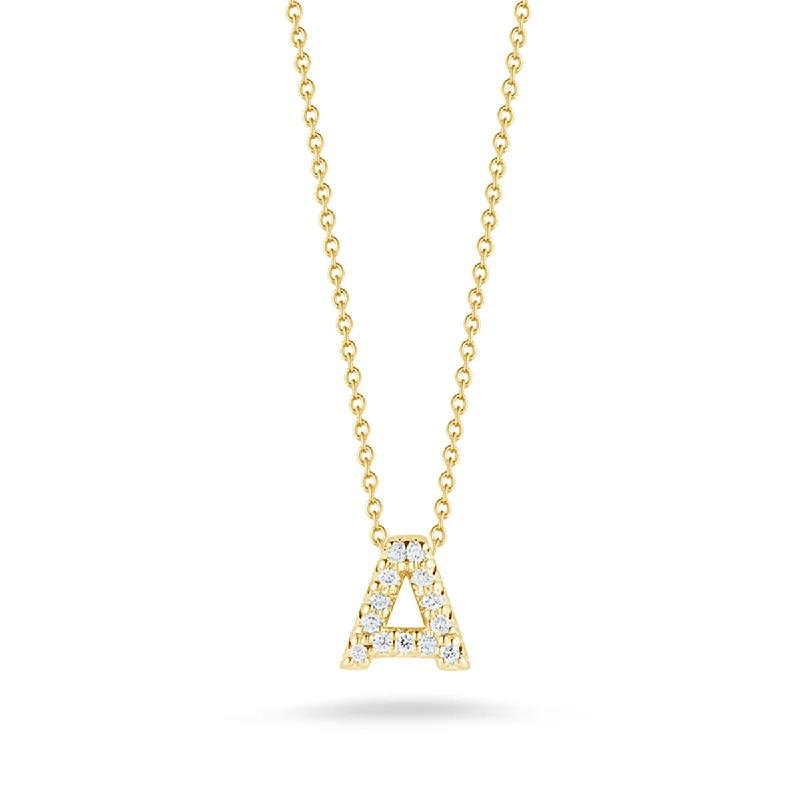 Women’s minimalist necklaces-Tiny Treasures 0.06ct Diamond Love Letter "A" Pendant in 18K Yellow Gold on 16-18" inch Chain