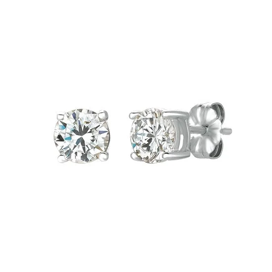 Women’s geometric stud earrings-Crislu Platinum Plated Sterling Silver Round Cubic Zirconia Solitaire Stud Earrings