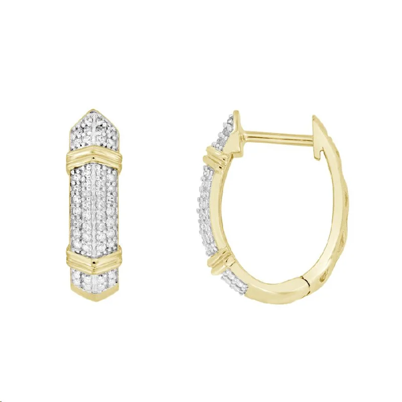 Women’s infinity stud earrings-LADIES HOOPS EARRINGS 0.16CT ROUND DIAMOND 10K YELLOW GOLD